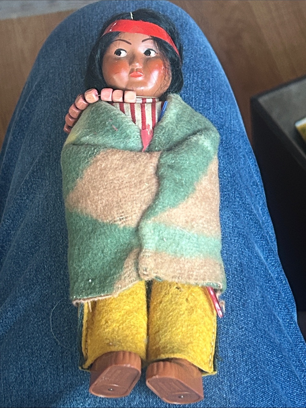 Bully Good Native Style Cloth & Wood Doll in Green, Tan, Yellow